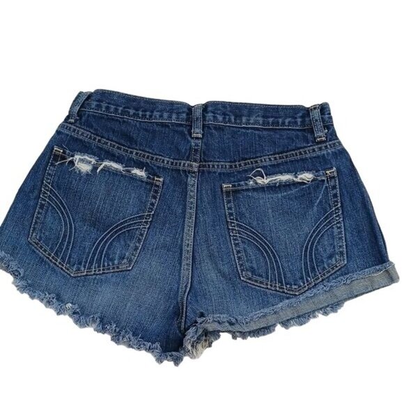 Hollister Denim Shorts Womens Size 5 Blue Distressed Frayed Hem High Rise Casual - Picture 5 of 6